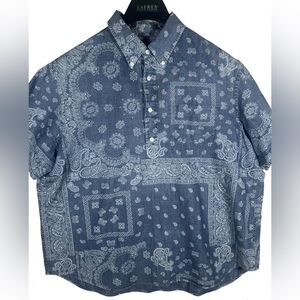 Ralph Lauren Indigo Camp Bandana Paisley Print 1/2 Button Up Shirt Men’s xxl